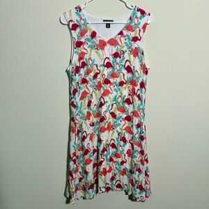 Nina Leonard Sleeveless Flamingo Print Dress, Size Large